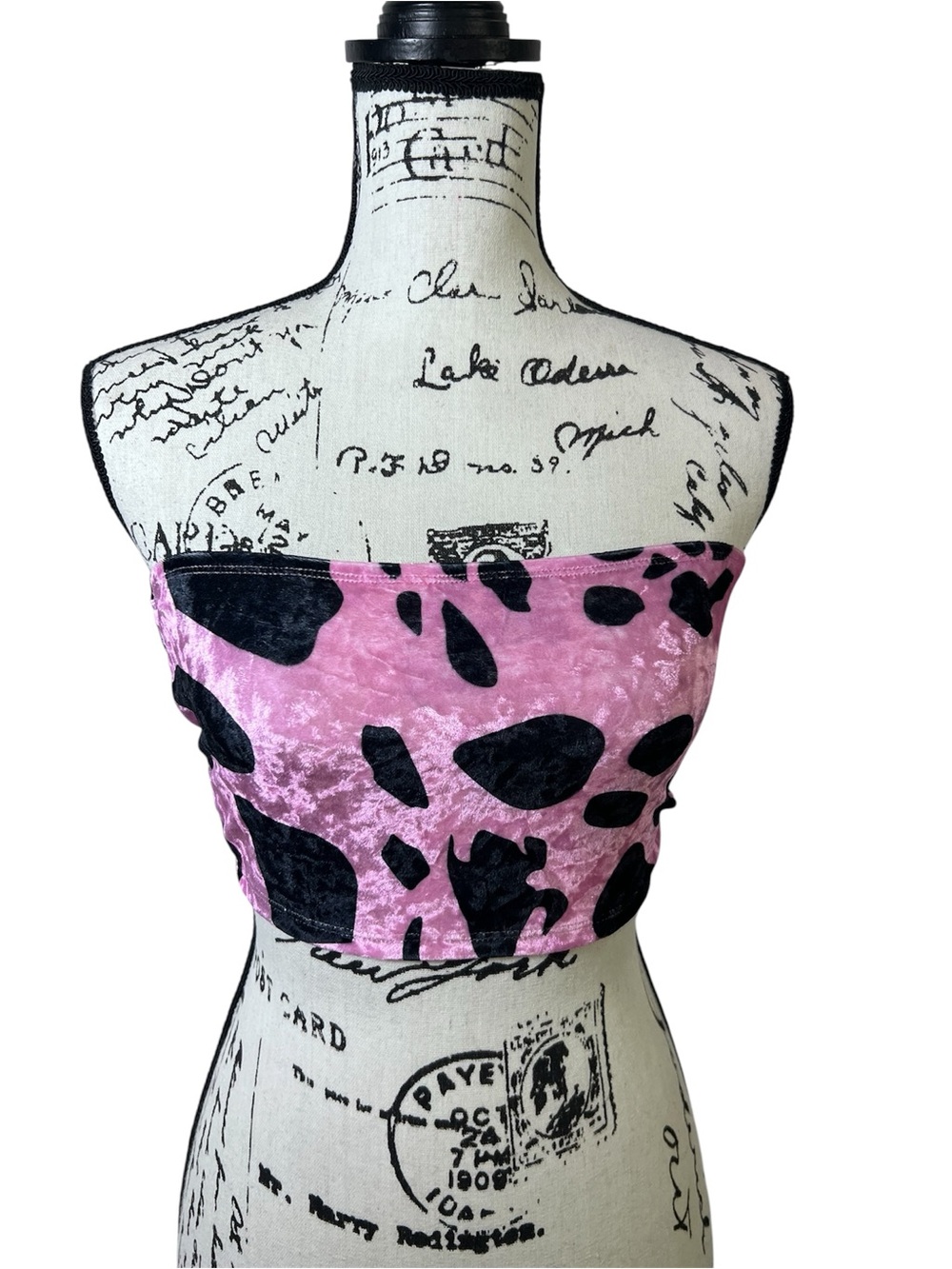 Pink Velvet Strapless Animal Print Tube Top Size S